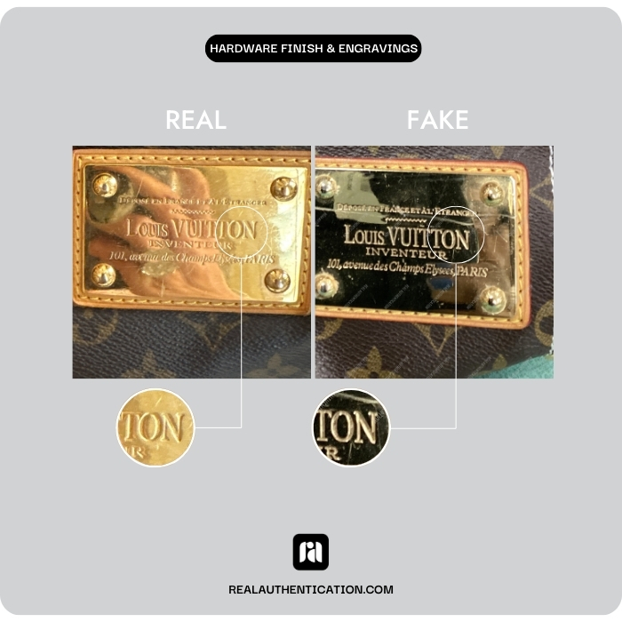 Real or Fake Louis Vuitton Riveting Hardware Finish & Engravings Comparison