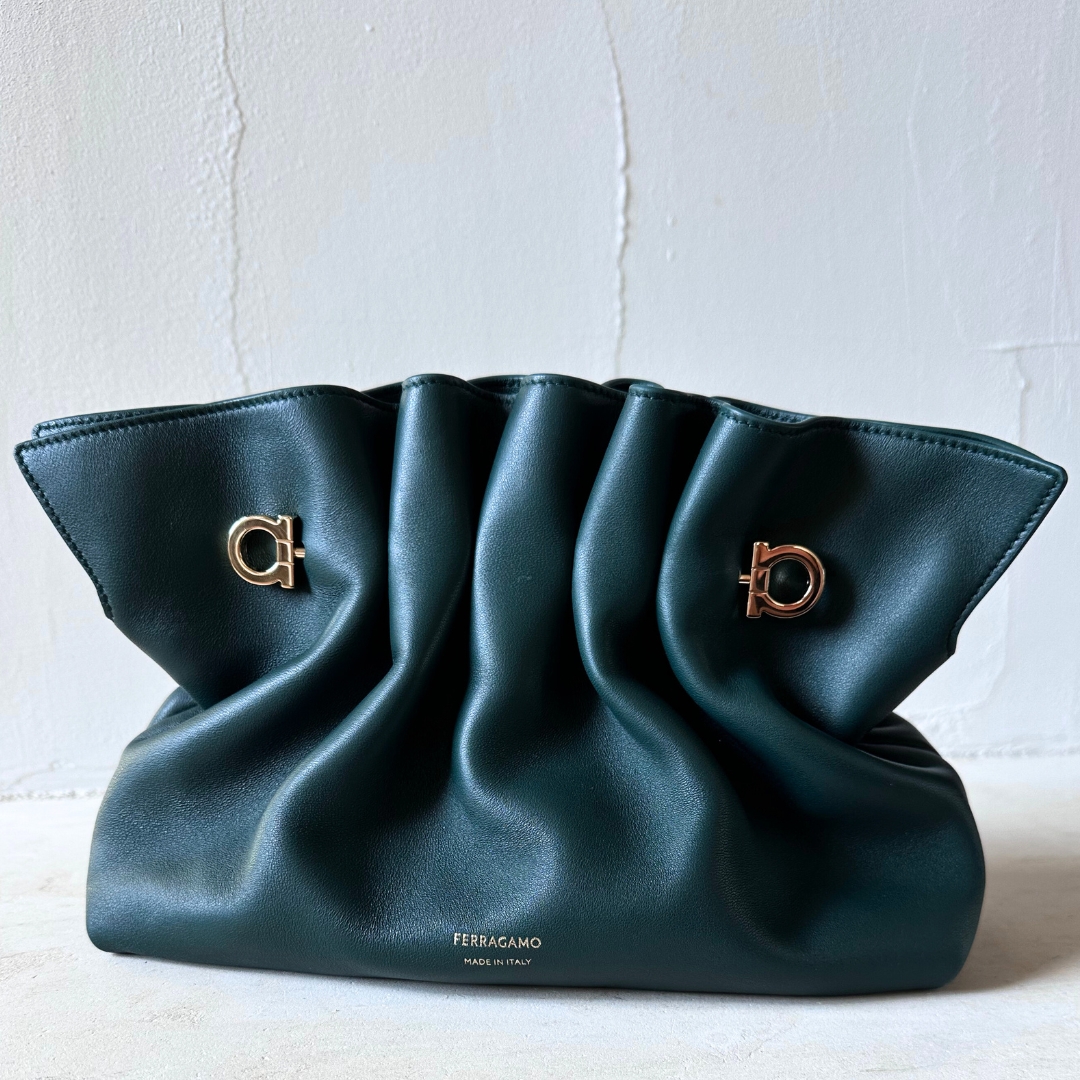 Dumpling Ruched Leather Shoulder Bag – Moss