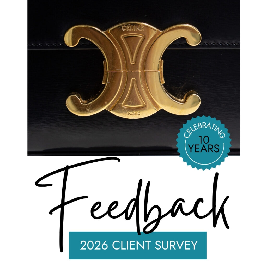 Celine Bag Logo Close Up for "We Want Your Feedback" Web Page