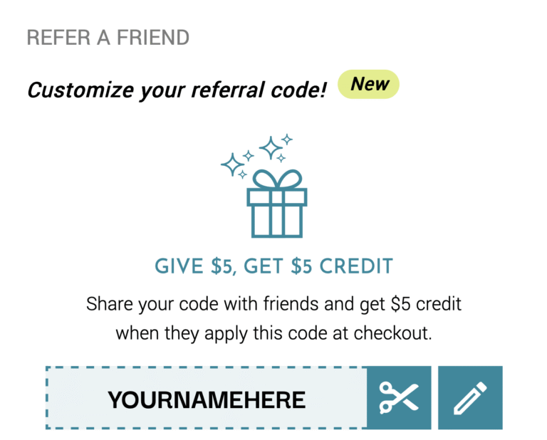 Give $5, Get $5 Credit Referral Code​ Screenshot from inside a customer account