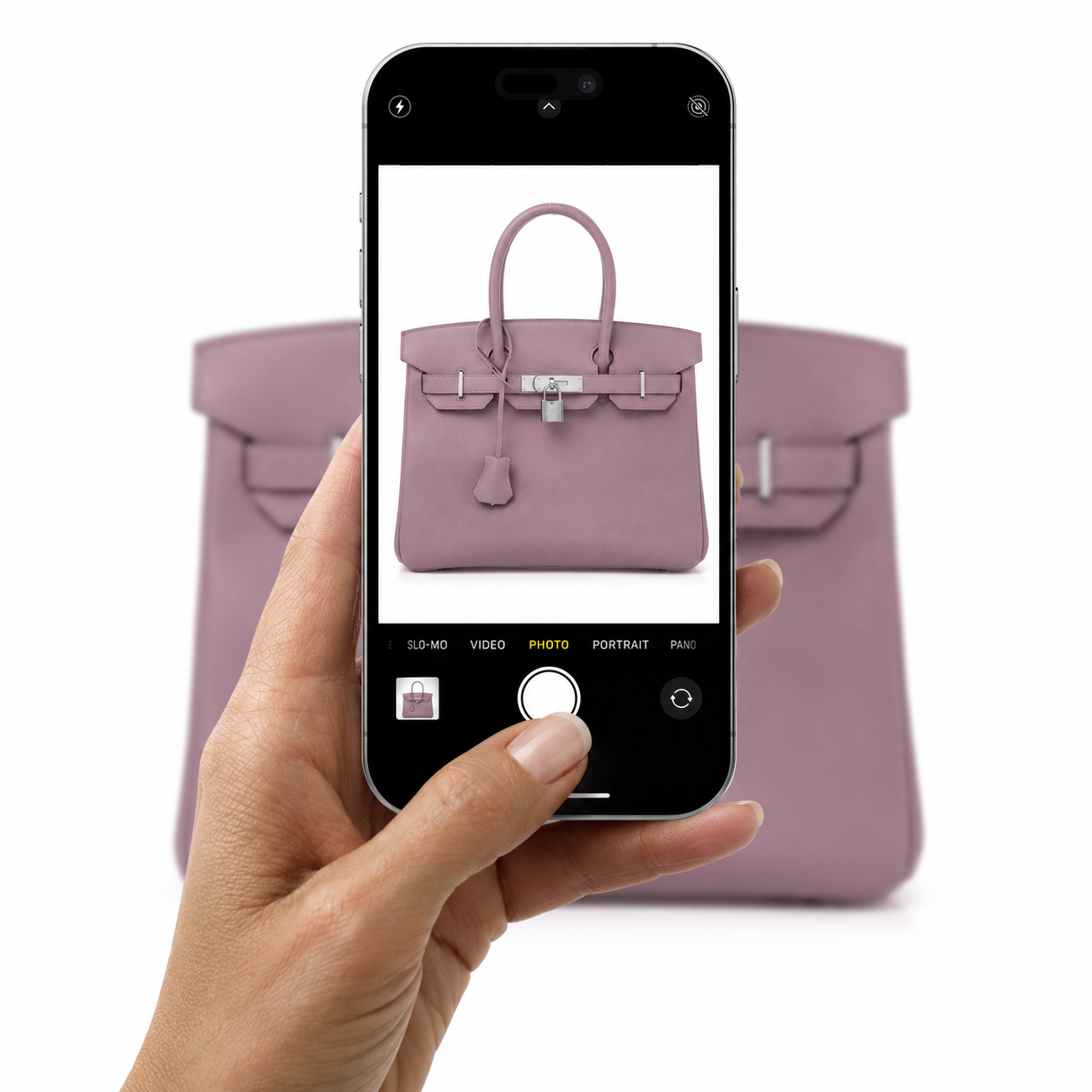 Mauve Designer Handbag Being Verified by Real Authentication
