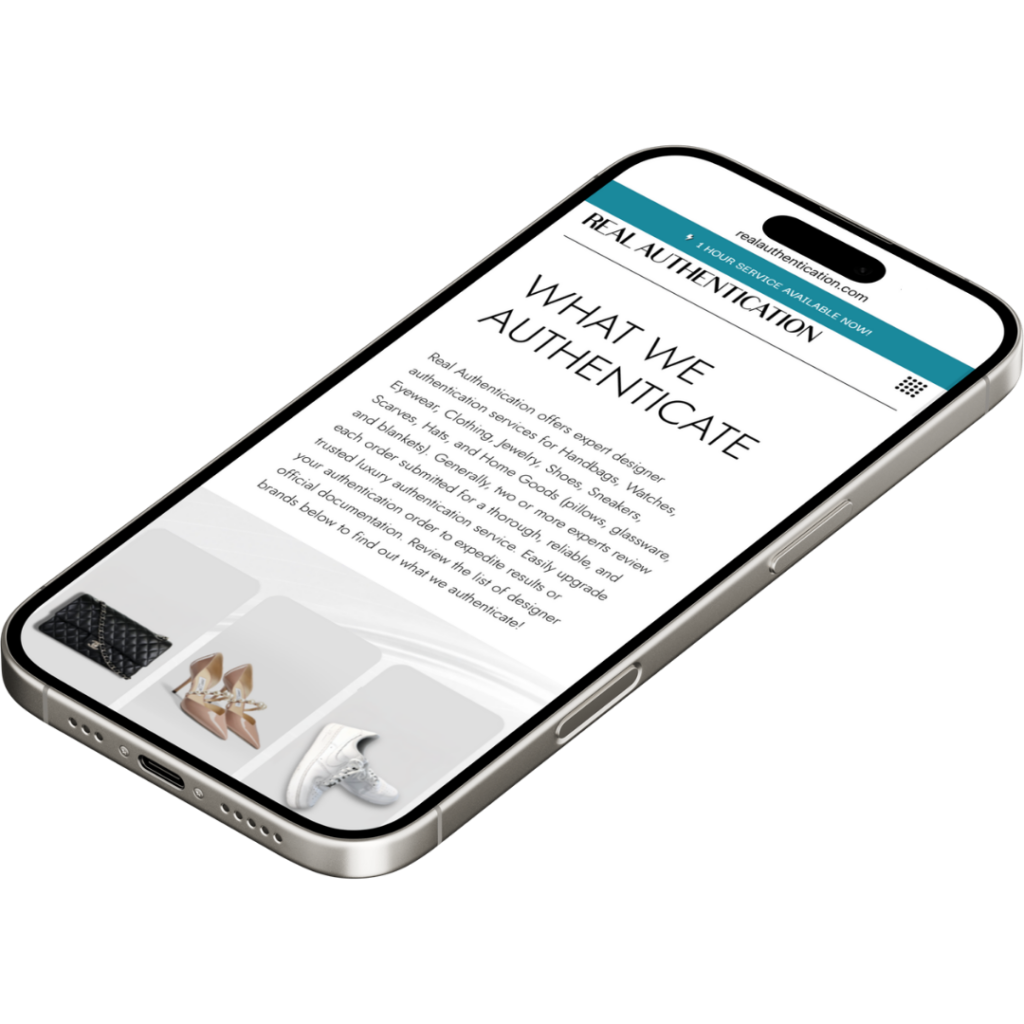 What Real Authentication Authenticates Page featuring handbags, shoes and sneaker categories