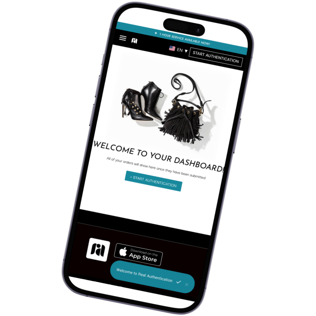 Real Authentication Dashboard Screenshot featuring designer heels and a handbag