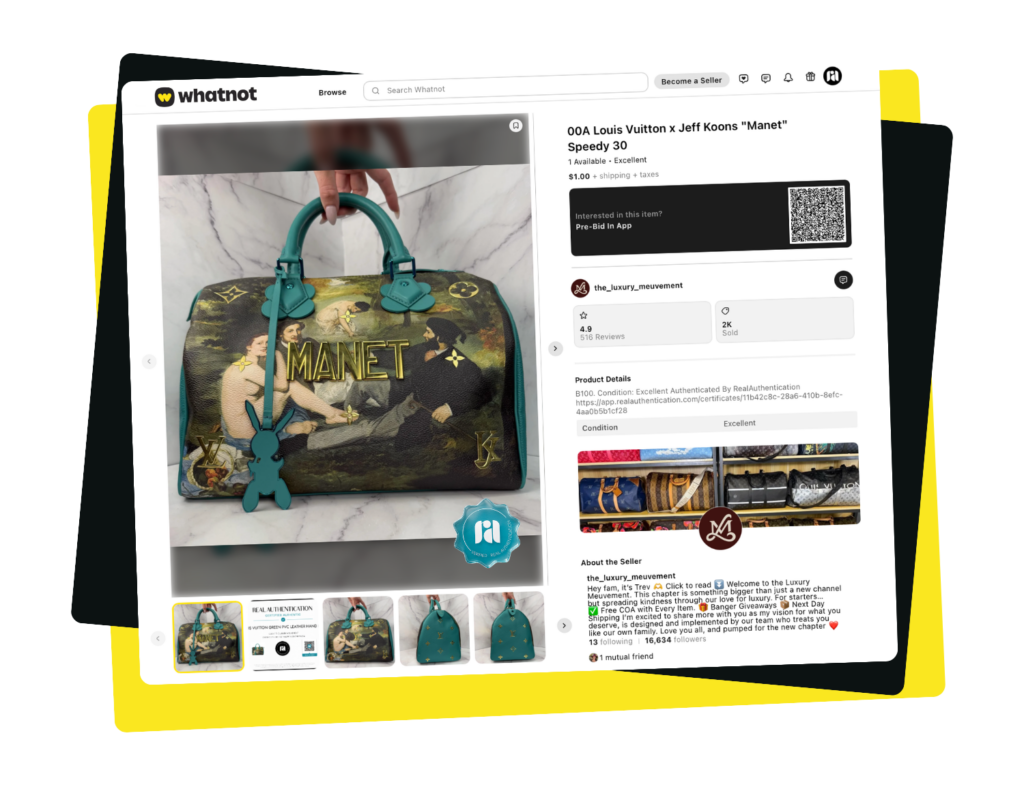 Whatnot listing image for a Louis Vuitton X Jeff "Koons" Manet Speedy 30