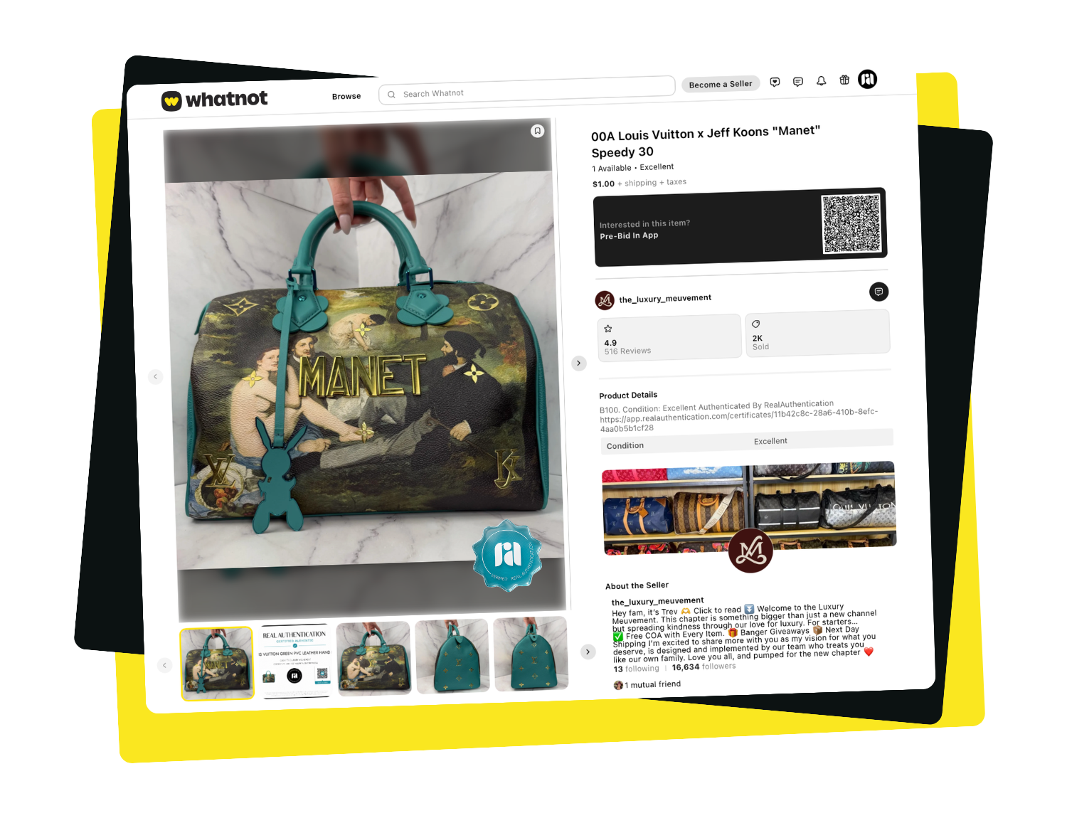 Whatnot listing image for a Louis Vuitton X Jeff "Koons" Manet Speedy 30